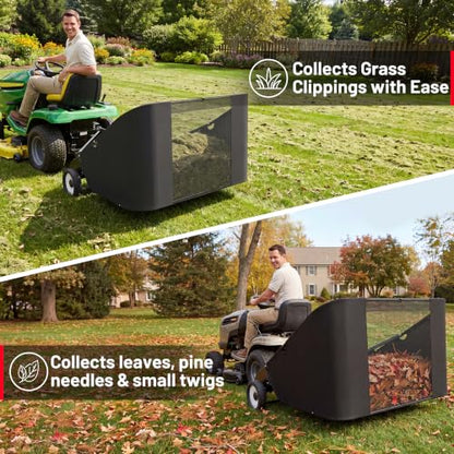 Suchtale 52 Inch Tow Behind Lawn Sweeper with 26 Cu Ft Hopper | 52 Inch Sweeping Path, 26 Cu Ft Hopper, Adjustable Brush Height, Dumping Rope, Steel Frame, Lawn Tractor Attachment - size: 52''