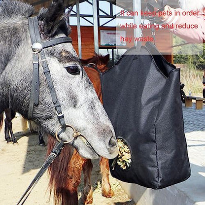2 Pcs Hay Feeder for Goat, Nylon Goat Feeder, Slow Feed Hay Bag Less Hay Waste Tote Bag with Metal Ring and Adjustable Strap for Sheep Horses Goat and Cattle Low Feeding
