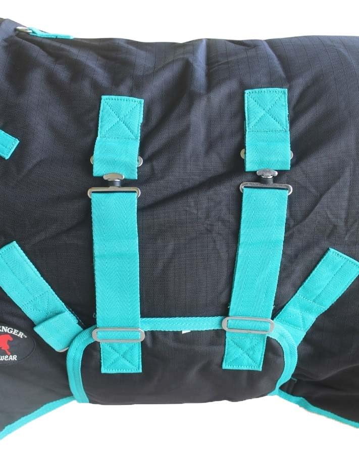 Challenger 1200D Miniature Weanling Donkey Pony Horse Foal Winter Blanket Teal 51945 - color: Black Turquoise Trim, size: 36"