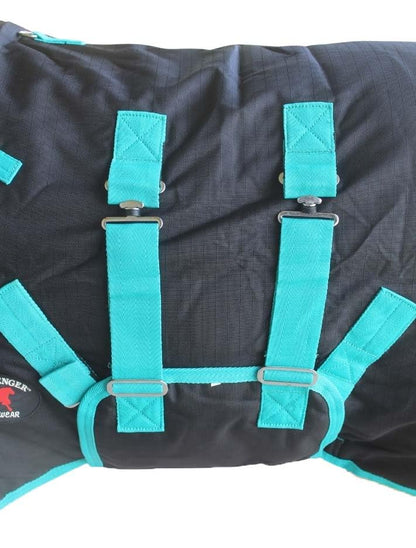 Challenger 1200D Miniature Weanling Donkey Pony Horse Foal Winter Blanket Teal 51945 - color: Black Turquoise Trim, size: 58 Inches