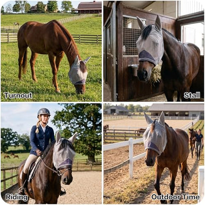 Horse Fly Mask, Super Comfort Fly Masks for Horses, Adjustable UV Protection Breathability Horses Fly Masks with Ears, Pony Mini Equine Fly Mask for Miniature Foal Draft Cob Srabian Full (Gray, XS) - size: XS