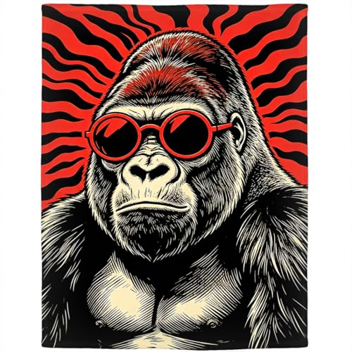 Black Gorilla Flannel Fleece Throw Blanket, Cool Animal Wearing Sunglasses, Soft Cozy Lightweight Decorative Blanket for Sofa Couch Bed Camping, Gifts for Men Women, 60" x 80" - color: Black Gorilla, size: 60" x 80"