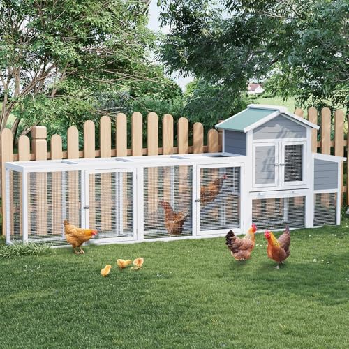 GarveeHome 122-Inch Large Chicken Coop with Outdoor Run, Spacious Poultry House with Nesting Box, Removable Tray for Easy Maintenance, Chicken Hutch for Backyard Poultry Keeping