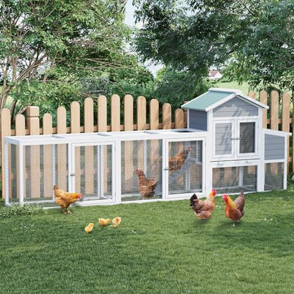 GarveeHome 122-Inch Large Chicken Coop with Outdoor Run, Spacious Poultry House with Nesting Box, Removable Tray for Easy Maintenance, Chicken Hutch for Backyard Poultry Keeping