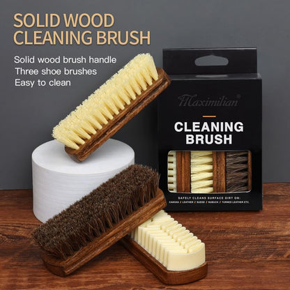 MAXIMILIAN Shoe Shine Brush Kit 3Pcs Suede Brush Solid Wood Shoe Brushes