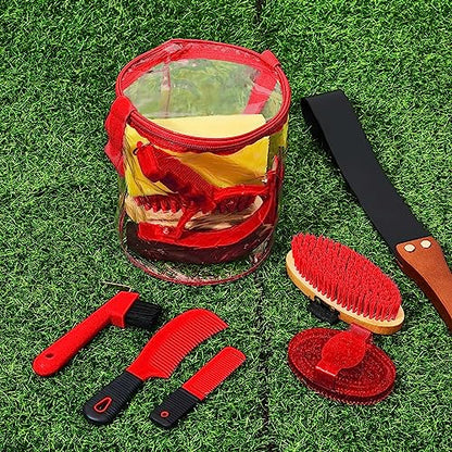 Cunhill 9 Pcs Horse Grooming Kit Tack Room Supplies, Cute, Red - color: Red, style: Cute