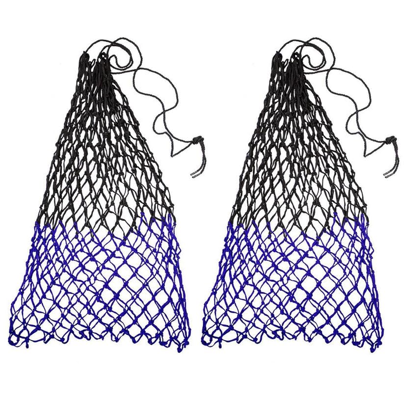 Set of 2 42" Soft Mesh Hay Nets with 2" Holes, Fits 4-6 Flakes of Hay (42", Royal Blue/Black) - color: Royal Blue/Black