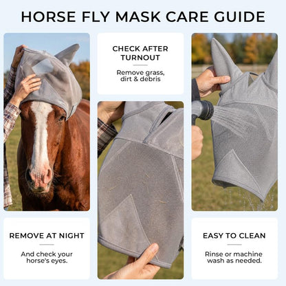 Raelitego Horse Fly Mask with Ears, Breathable Mesh UV Protection (M) - size: M