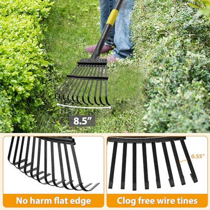 Rake, Garden Leaf Rakes for Lawns Heavy Duty, Yard Metal Rake Tools with 9" Small Narrow Rake Head, 65” Adjustable Long Handle, 11 Steel Tines, Quick Clean up Rake for Shrub, Flower Bed, Camping - style: 5 FT