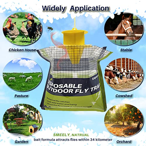 10 Pack Fly Traps Outdoor Hanging Disposable Fly Bags Trap, Effective Pre-Baited Flies Catcher, Flies Killer Bug Control for Patio, Yard, Chicken Coops, Horse Stables, Barns
