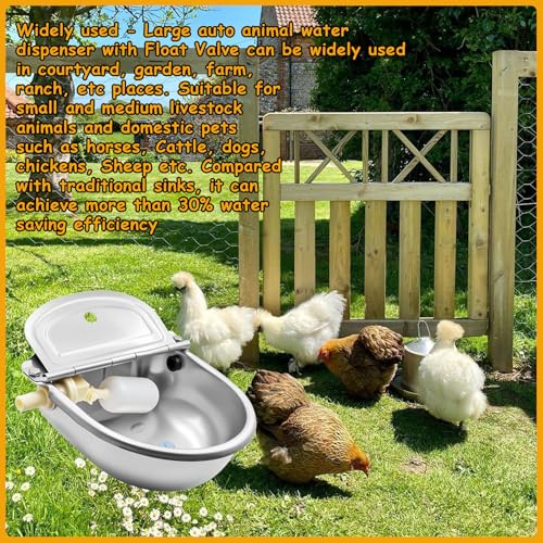 Automatic Animal Drinking Water Bowl with Float Valve and Drainage Hole 304 Stainless Steel Feeder Waterer Livestock Water Trough Suitable for Pet Dog Horse Cattle Goat Sheep 2Pcs（Dia 9in） - style: 2.5L-2pcs