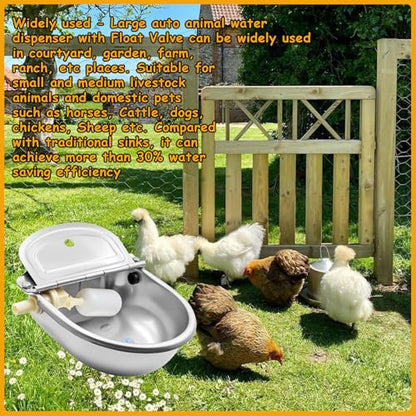 Automatic Animal Drinking Water Bowl with Float Valve and Drainage Hole 304 Stainless Steel Feeder Waterer Livestock Water Trough Suitable for Pet Dog Horse Cattle Goat Sheep 2Pcs（Dia 9in） - style: 2.5L-2pcs