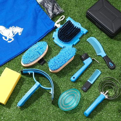 Abbylike 12 Pieces Horse Grooming Kit Equine Care Brushes,Blue - color: Blue