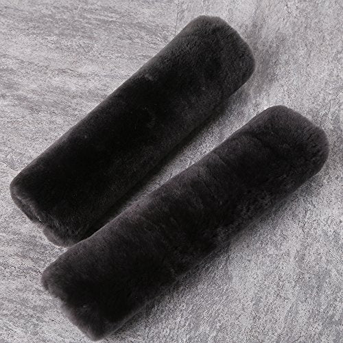 OGLAND 2 Pack Sheepskin Car Seat Belt Cover Pads | Wool Seatbelt Cushions - color: Carbon Black, size: Shearling Wool