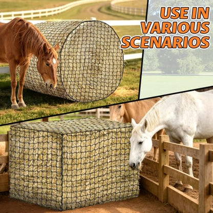 YedsIntu 4x4 ft Round Bale Hay Net for Horses, Slow Feeder Hay Nets with 1.5 inches Holes, Knotless Hay Feeder Bag for Goats Cattle Sheep Livestock - size: 4×4 ft