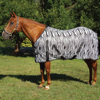 Country Pride Zebra Print Soft Mesh Fly Sheet for Horses, Summer Insect Protection, Adjustable Double Buckle Front, Shoulder Gussets, Removable Leg Straps, Breathable Mesh Horse Blanket (76 in) - size: 76 in