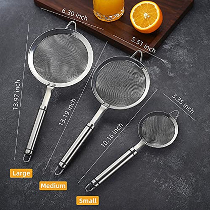 Stainless Steel Fine Mesh Strainers for Kitchen, Colander-Skimmer with Handle, Sieve Sifters for Food, Tea, Rice, Oil, Noodles, Fruits, Vegetable 4.73 inch - size: 4.73 inch