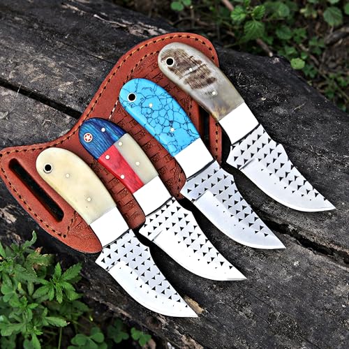 Custom Handmade 7'' fixed blade hoof rasp knife Cow boy knife Bull cutter Cowboy knives with Turquoise Handle pancake leather sheath (BONE) - color: BONE