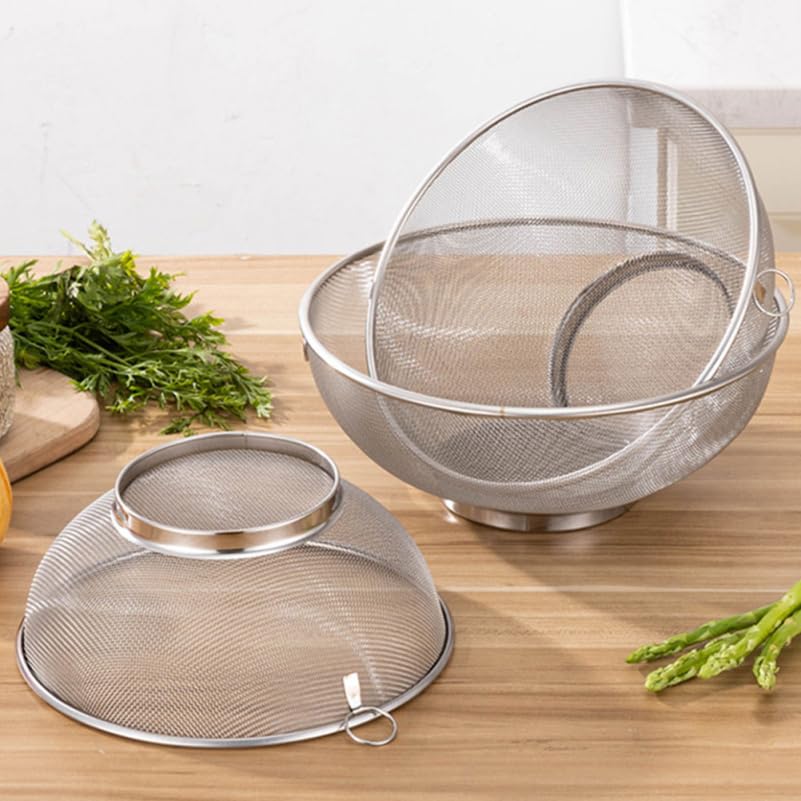 ULTECHNOVO Fine Mesh Strainer Colander Stainless Steel Kitchen Strainer for Soybean Milk Frying Oil Fruits and Vegetables 7.87 inch Mesh Basket - size: 20x20x8.3cm