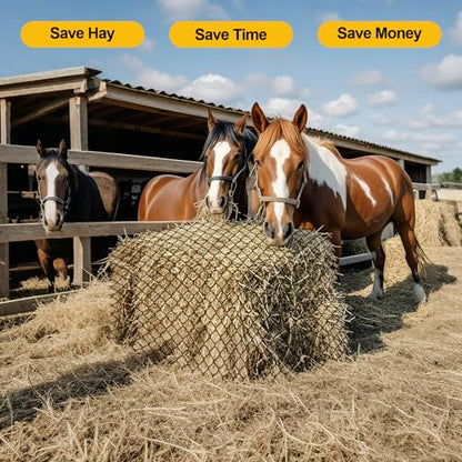 5x5ft Round Bale Hay Net for Horses, Heavy Duty Slow Feed Hay Net with 1.6" Mesh, Black Nylon Hay Feeder for Horses, Cattle, Goats, Includes Free Repair Kit, Reduce Waste - size: 5x5FT