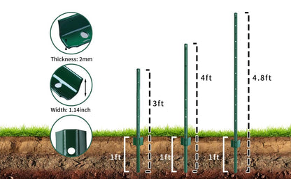 Metal Fence Post 4.8 Feet Green, Pack of 10, T Post for Wire Fence - color: Green 10pcs, size: 4.8 ft.