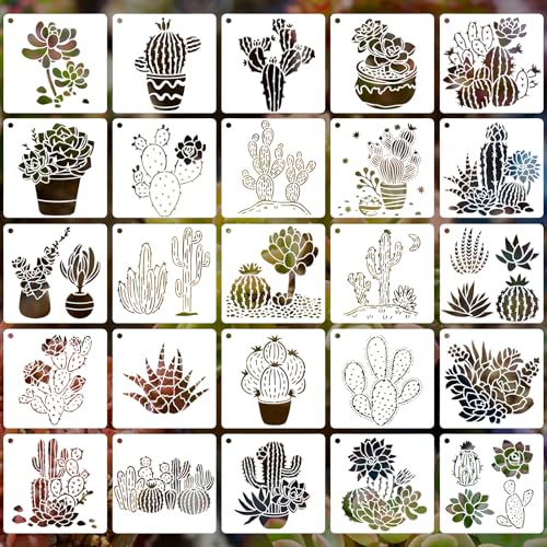 25 Pcs Cactus Stencils for Painting, Succulent Planter Designs 6 Inch - color: Cactus