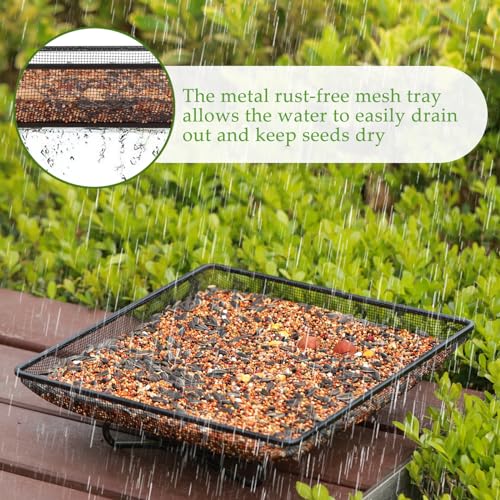 MIXXIDEA Ground Bird Feeder Tray 11x11 Inches, Metal Platform Mesh Seed Tray for Bird Feeders, Great Attracting Garden Yard Decoration for Wild Birds Squirrels Dove,1 Pack - size: 11x11 inches (1 pack)