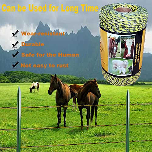 Farmerry 1312 Feet Portable Electric Fence Polywire with 6 Conductors, Yellow and Black, 400 Meters - size: 1312 Feet