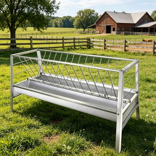 Heavy Duty Stainless Steel Feeder Hay for Goat, Sheep and Livestock Animals - 87 Gallon Large Capacity, Exact Dimensions 59 x 33.4 x 19.6in, Ideal for Efficient Feeding of Horses and Other Farm