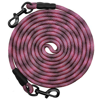 BTINESFUL 8/12/20/30/50/75ft Dog Tie-Out Long Tether Rope Dog Lead for Yard - color: Pink Black, size: 20 Foot