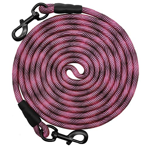BTINESFUL 8/12/20/30/50/75ft Dog Tie-Out Long Tether Rope Dog Lead for Yard - color: Pink Black, size: 12 Foot