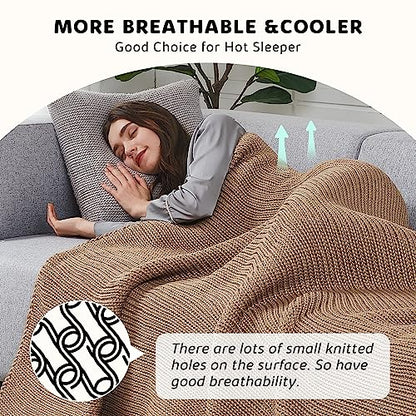 L'AGRATY Knitted Weighted Blanket 60"x80" 20lbs for Adults Cooling - color: Beige, size: 60" x 80" | 20 lbs