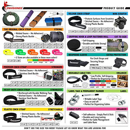 ENVISIONED Reusable Cinch Straps 2" x 40" - 6 Pack, Multipurpose Strong Gripping, Quality Hook and Loop Securing Straps (Black) - size: 2" x 40"