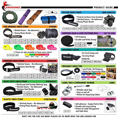 Reusable Cinch Straps 2" x 15" - 6 Pack, Multipurpose Strong Gripping, Quality Hook and Loop Securing Straps (Black) - size: 2" x 15"