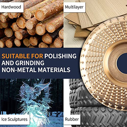 Pomsare Tungsten Carbide Angle Grinder Wood Carving Disc Grinding Wheel, Wood Sanding Cutting Wheel Shaping Discs, Wood Shaper for Angle Grinder 4 1/2 inch with 5/8 & 7/8 Arbor