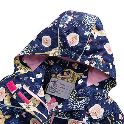 Girls Rain Jacket Kids Hooded Raincoat Windbreaker with Fleece Lining - color: 2901, size: 4
