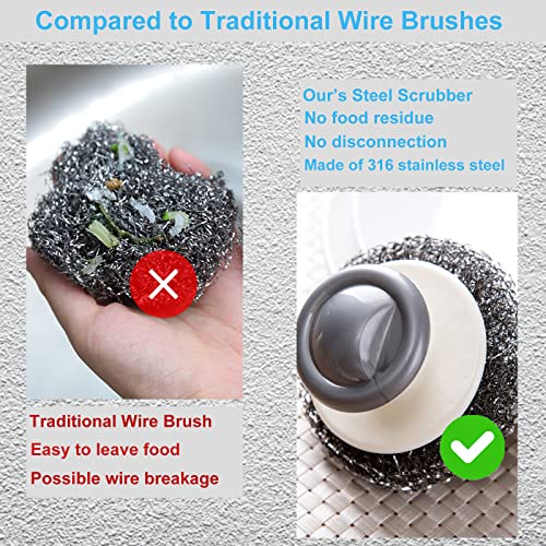 24Pack Steel Wool Scrubber with Handle, Stainless Steel Scrubber for Cleaning Cast Iron, Dishes, Stock Pots, Pans, Griddles, Grills - color: 24pack