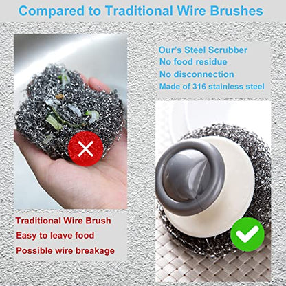 24Pack Steel Wool Scrubber with Handle, Stainless Steel Scrubber for Cleaning Cast Iron, Dishes, Stock Pots, Pans, Griddles, Grills - color: 24pack