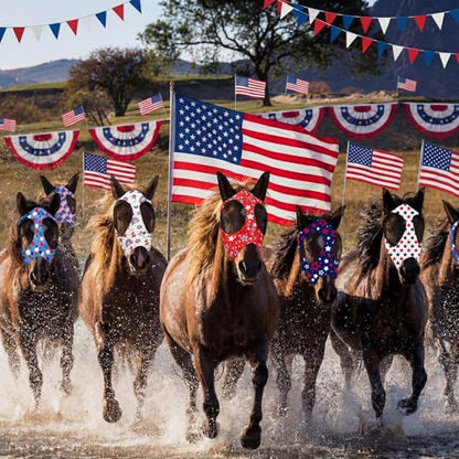 12 Pcs 4th of July Horse Fly Mask with Ears 250th Anniversary Patriotic Fly Mask for Horses Smooth Comfortable Elasticity UV Protection Face Covering for Memorial Day (Medium)