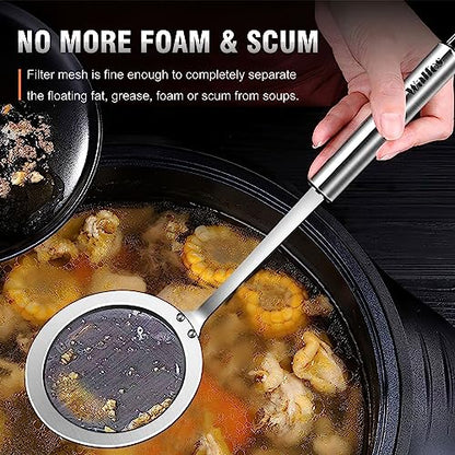 Walfos Fat Skimmer Spoon, Stainless Steel Fat skimmer For Cooking, Fine Mesh Strainer, Food Strainer Fit For Separation Of The Floating Foam, Fat, Grease - Set of 2 Sise - style: 2pcs (3", 4") Skimmers