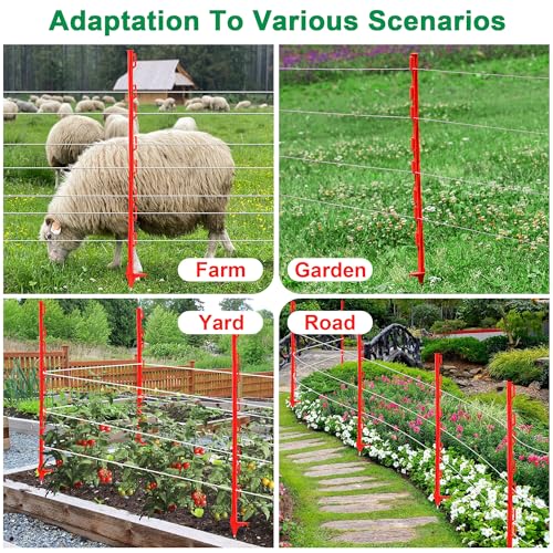 25 Pack 48'' Plastic Step-in Electric Fence Posts,Temporary Fence Stakes - color: Red, size: 25 Pack