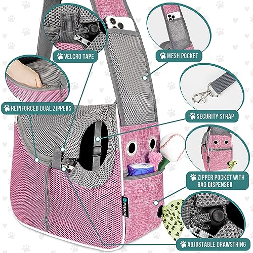 PetAmi Dog Sling Carrier for Small Dogs, Hands Free Crossbody Carrier, Pink - color: Pink