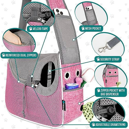 PetAmi Dog Sling Carrier for Small Dogs, Hands Free Crossbody Carrier, Pink - color: Pink