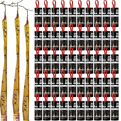 Qualirey 80 Pack Fly Strips Sticky Fly Trap Indoor Outdoor Hanging Ribbon Tape Paper Flying Insect Trap Gnat Killer Traps Catcher for Fruit Flies, Bug, Insect, Pest (Black) - color: Black
