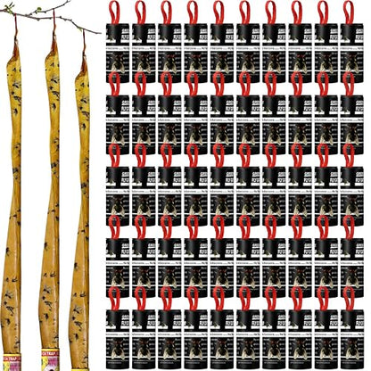 Qualirey 80 Pack Fly Strips Sticky Fly Trap Indoor Outdoor Hanging Ribbon Tape Paper Flying Insect Trap Gnat Killer Traps Catcher for Fruit Flies, Bug, Insect, Pest (Black) - color: Black