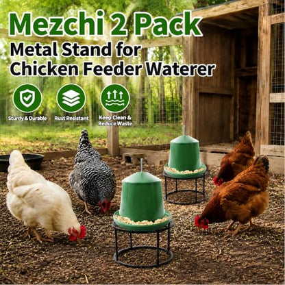 2 Pack Metal Stand for Chicken Feeder Waterer, Stable Chicken Water Feeder Stand Holder with 4 Legs, Heavy Duty Iron Supports Rack for Chicken Feeder Port, Poultry, Buckets, Barrels