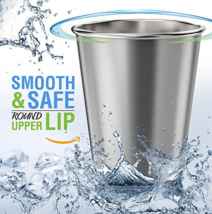 CHILLOUT LIFE Stainless Steel Cups for Kids and Adult 12 oz – Metal Kids Cups stackable for Home & Outdoor Activities, BPA Free Healthy Unbreakable Premium Metal Drinking Pint Glasses (4-Pack) - color: Stainless Steel, style: 12 oz