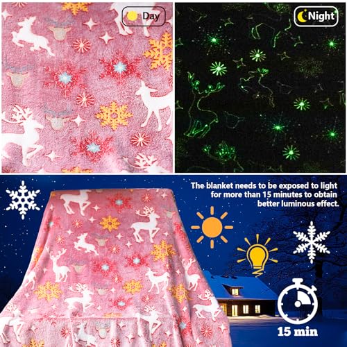 Glow in The Dark Christmas Throw Blanket with Storage Bag, Soft Throw Blanket for Girls Boys, Camping Blanket, Gifts for Children Ages 1-10, Kids Blanket, Day Care Home Office Travel Use - color: Christmas Red