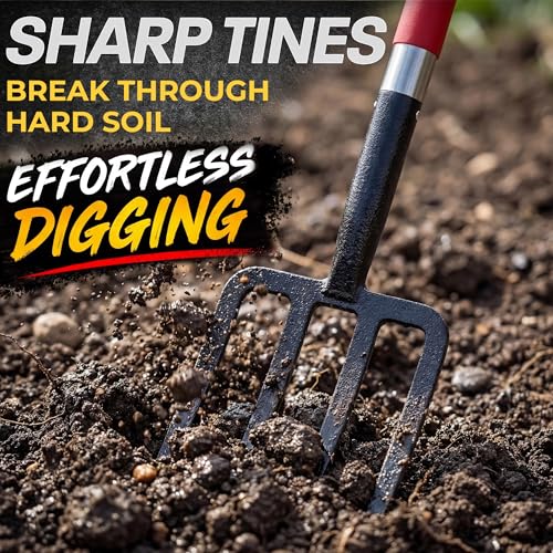 Digging Spading Fork Forged Steel with D Grip Handle 41” Premium 4-Tine Spading Digging Fork Sturdy Metal D-Grip Multi-Purpose Virtually Unbreakable Gardening Tool