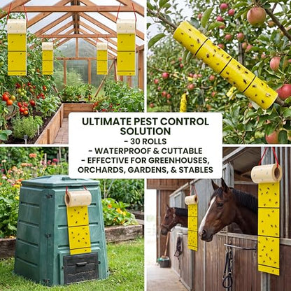 Qualirey 30 Pcs Giant Sticky Fly Traps, Fly Strips for Indoor Outdoor Hanging Flying Tapes Non Toxic Ribbon Fruit Gnat Killer for Mosquito Plants House Horse Stable